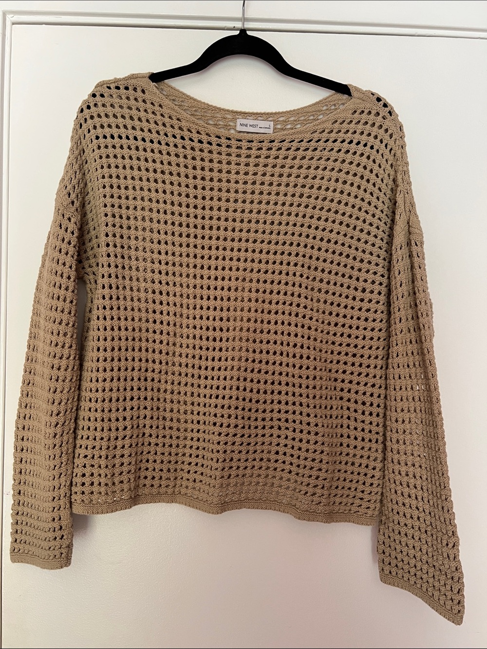 Nine West Open-Knit Scoopneck Sweater in Beige
